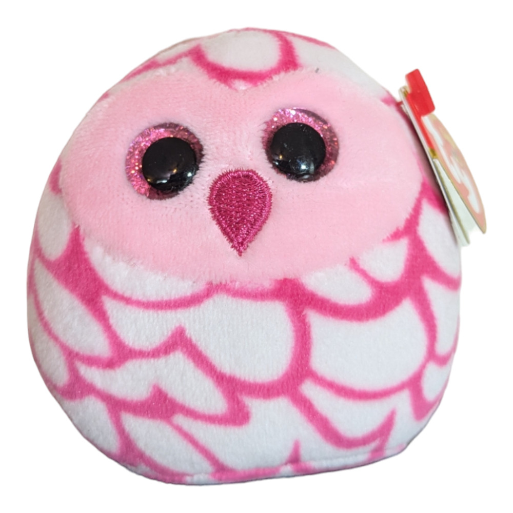 Ty Squish a Boo Pinky Owl 3" Plush Beanie Baby Keychain Clip
